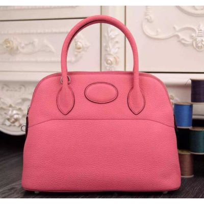Pink Togo Leather Hermes Bolide 31 CM Totes Curved  Silver Zipped Closure Oval Leather Trimming Online 