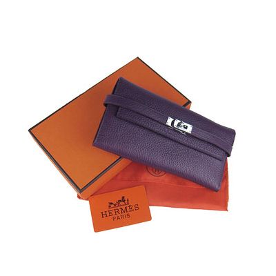 Hermes Kelly High End Purple Calf Leather Narrow Belt Long Wallet Flap Change Purse Inside