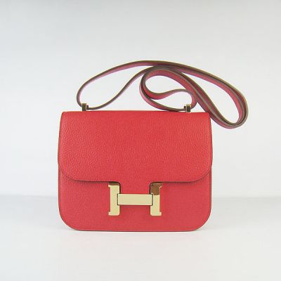 Women's High Quality Hermes Red Togo Leather Golden Hardware Clone Flap Saddle Bag Wide Strap 