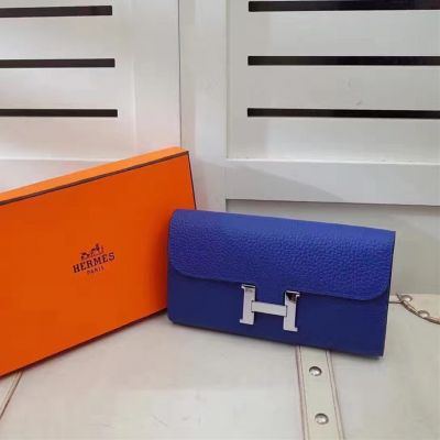 Top Sale Women's Electric Blue Hermes Togo Leather Constance Fake H Wallet 1 Zipped Purse