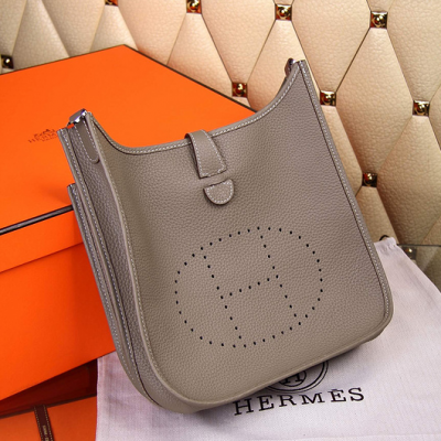 Hermes Evelyne III Large Grey Togo Leather Clone Shoulder Bag Slim-over Flap With Snap Button 