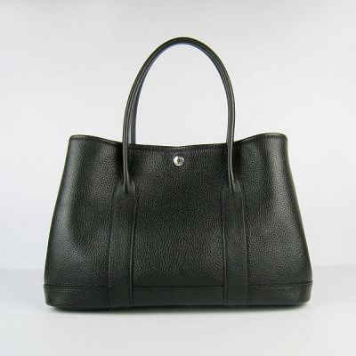 Hermes Garden Party H064423CK89 Black Leather Silver Hardware Top Handle Handbag Summer Wear  