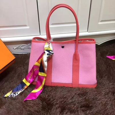 Latest Medium Hermes Garden Party Pink-Iviva 36CM Narrow Handle  Handbag Silk Ribbon For Girls