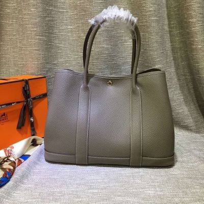  Fashion Trends Grey Grained Leather Hermes H069577CK8U Womens Medium Top Handle Garden Party Handbag 