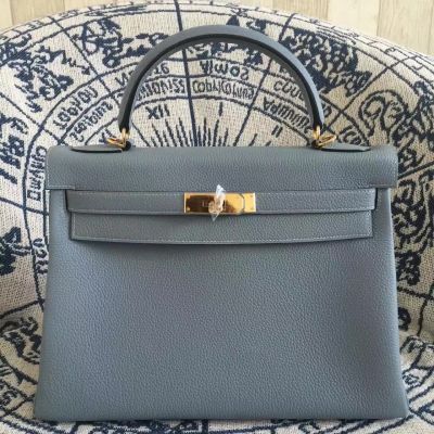 AAA Quality Winter Hermes Kelly Grey Top Handle Flap Totes Bag Togo Leather 28CM Golden 