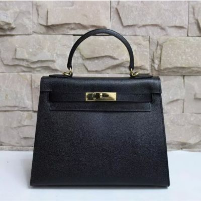 Hot Selling Black Epsom Leather  Flap Handbag Leather Strap With Golden Buckle For Womens 