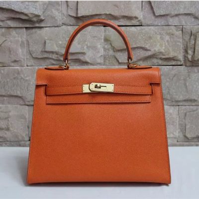 2017 New Hermes Kelly Flap Totes Bag Top Handle Leather Strap Gold Plated Lock Brown 