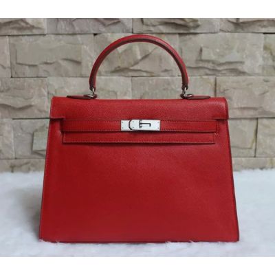 Red Epsom Leather Big Hermes Kelly Flap Totes Silver Hardware For Sale Online  