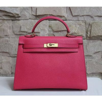Best Rose Classic Hermes Kelly Leather Strap Golden Lock Faux Flap Totes Bag For Girls 