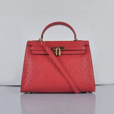 Women's Latest Hermes Kelly Golden Hardware Trapezoid Wide Base Grained Leather Flap Totes Red