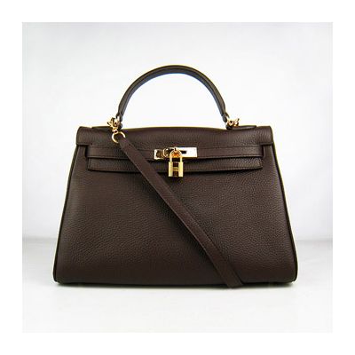 Replica Winter Good Price Hermes Kelly Dark Coffee Leather Flap Handbag Golden Lock & Key 