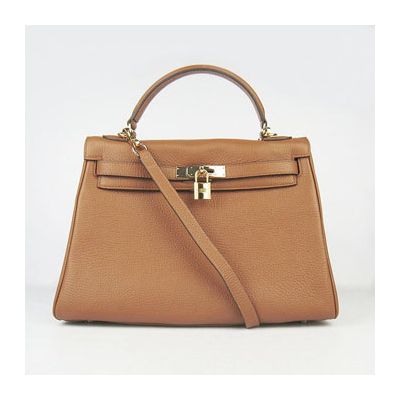 Light Coffee Womens Hermes Kelly Togo Leather Gold Plated Key & Padlock Flap Bag Removable Strap 