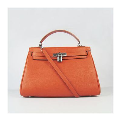 Womens Orange Adjustable Shoulder Strap Hermes Kelly Silver Lock A-shaped  Totes Bag For Sale 