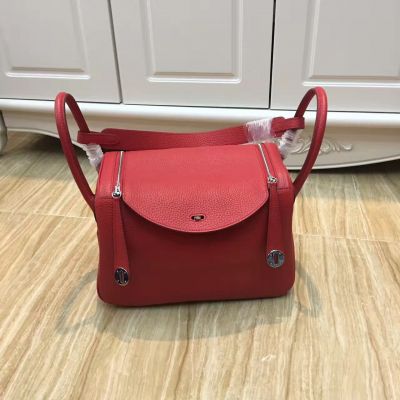 AAA Quality Hermes Lindy Silver Zipper & Flap Handbag Red Leather Box Bag For Womens  