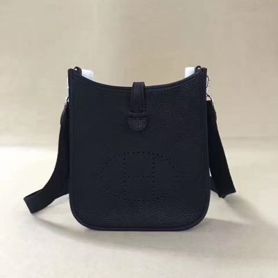 Flawless Women's Hermes Evelyne Mini Black Leather TPM Slim Flip-over Flap Handbag Meniscate Top