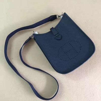 Mini Hermes Curved Buttom Evelyne H056275CK2Z Dark Blue TPM Handbag With Outside Pocket 