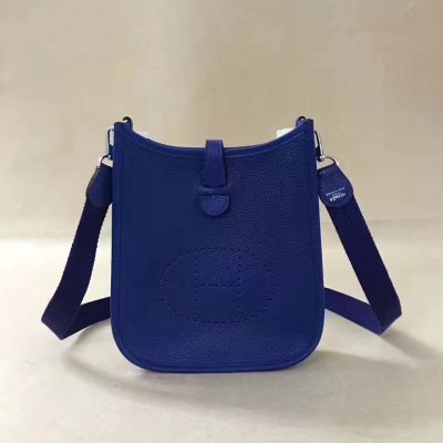 Hermes Mini Ladies Meniscate Top Electric Blue Leather Evelyne Clone Shoulder Bag H Pattern Perforated Plaque 