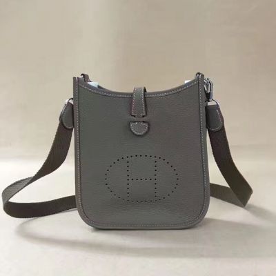 Hermes Evelyne Narrow Flip-over Flap Silver Hardware Grey Leather Mini TPM Saddle Bag For Womens 