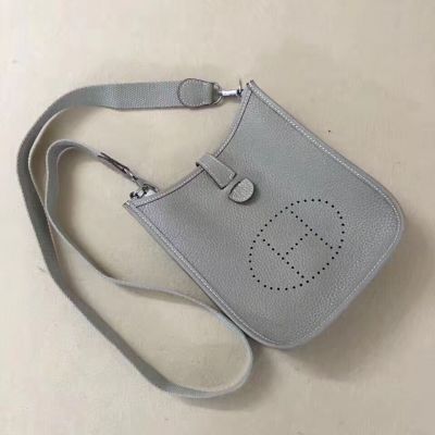 Hermes Mini Evelyne Meniscate Top Female TPM Bag With Outside Pocket Light Grey Low Price 