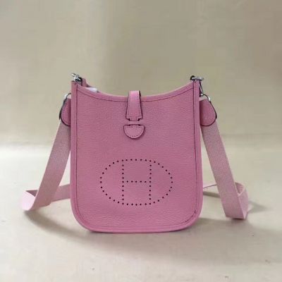 Celebrity Style Pink Leather Ladies Hermes Evelyne TPM Shoulder Bag Slim Center Flap Saddle H056278CK1Q
