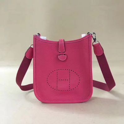Hermes Evelyne Rose Leather Logo Perforated Plaque Mini Shoulder Bag Slim Center Flap Saddle Online 