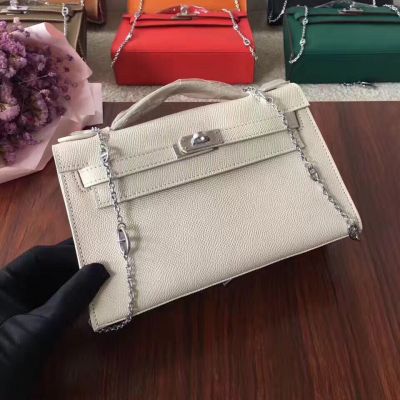 Fake White Epsom Leather Women's Flap Totes Bag Flat Top Handle Silver Chain Uk