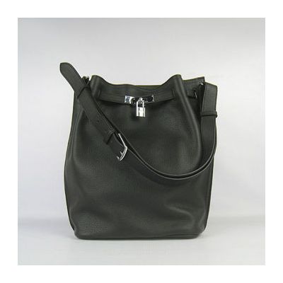  Hermes So Kelly Women's Black Soft Calf Leather 28CM Shoulder Bag Silver Buckle & Lock 
