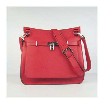 Red Curved Base Hermes Jypsiere Silver Hardware Ladies Crossbody Bag Leather Belt 28CM