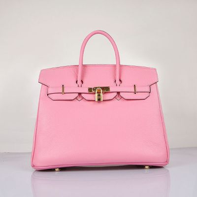 Hermes Birkin Ladies Stylish Lace Style Flap Bag Golden Lock Pink Togo Leather For Sale