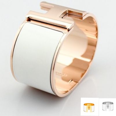 Hermes Clic Clac H Extra Wide Bracelet White Enamel Silver Rose/Yellow Gold-plated Price Canada Women