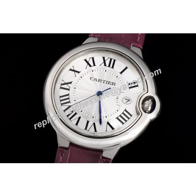 Rep Cartier W6920055  Ballon Bleu  Quartz Date Silver Purple Band Watch
