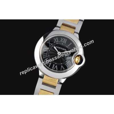 Ballon Bleu de Cartier 2-tone Steel Female Wrists Black Dial Watch 