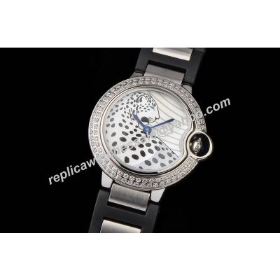 Cartier Ballon Bleu W69012Z4 Diamonds Leopard MOP Special Edition Date Watch 