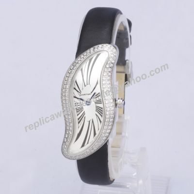 Ladies Cartier WJ306016 Crash Replicated Paved Diamonds Silver Watch 