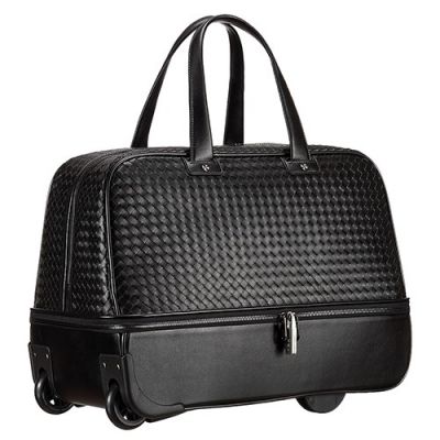  Bottega Veneta Black Leather Wheeled Oversized Carry-On Suitcase Coded Lock 