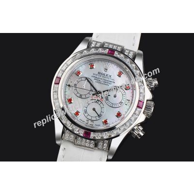 AAAAA Swiss Rolex Ref 116519 Diamonds Case Daytona Ladies White Strap Watch LLS393