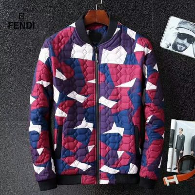 Fendi Fashion Camouflage Motif Male Silver Zipper Winter Warm Jacket Cannage Quilted Outerwear Red/Green  