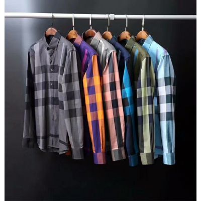 Leisure Style Burberry Bi-color Check Mens Cotton Regular-fit Shirts With Curved Hem For Multicolor 