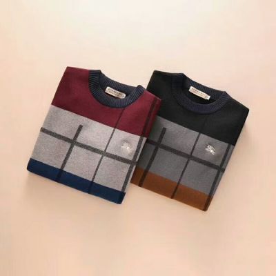 Cheapest Burberry Winter Trendy Crewneck Tri-color Colorblock Nylon & Wool Sweaters With Logo Print For Mens