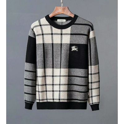 AAA Quality Burberry Mens Crewneck Logo Detail Tri-color Wool Cotton Blend Check Sweater With Casual Outfits 