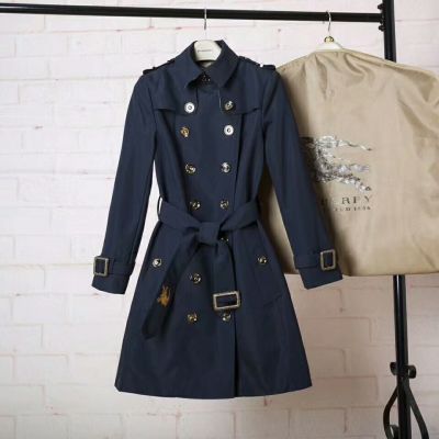 Vintage Burberry Yellow Gold D-ring Belt Ladies Blue Cotton Long Double Breasted Trench Coats UK  