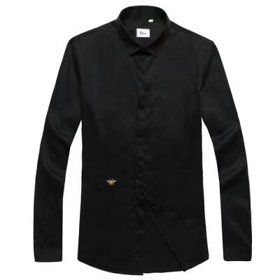 Elegant Style Dior Concealed Single-breasted Mens Black High End Poplin Yellow Bee Embroidery Dress Long-sleeve T-shirts 