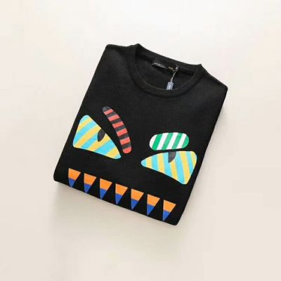 Fendi Male Black High End Wool Long-sleeve Casual Knit Sweater With Multicolor Bugs Eyes Print 