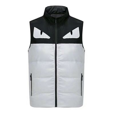 Most Fashion Fendi Black-White Patchwork Mens Winter Vest With Zipper & Side Pocket Replica 