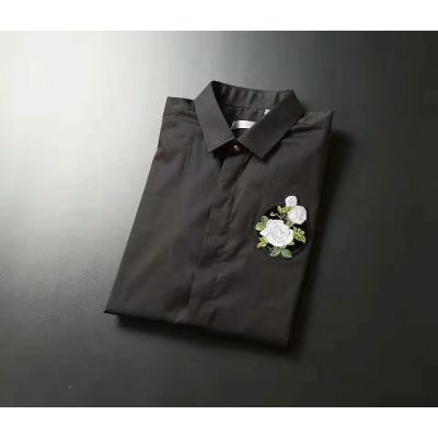 Imitation Men's Dior Sexy Black Mercerized & Cotton Covered Placket Slim-fit Short-sleeve T-shirts With Rose Embroidery 