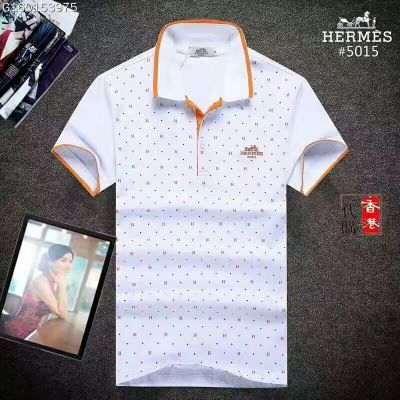 2017 Hermes Logo Embroidery H Print Summer Short-Sleeve Polo Shirts For Mens White/Black/Orange