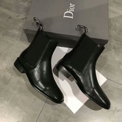 Hot Selling Christian Dior Logo & J'Adior Details Wide Elastic Sides Female Boyish-D Black Leather Boot KDI217CFM_S900