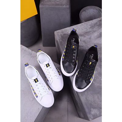 Fendi Simple Style Logo Pattern Trimming Mens Leather Lace-up  Sneakers Black/White Sale Online 