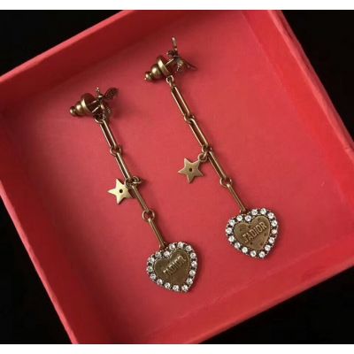 Fashion Christian Dior L'Amour Avenir Heart Gold-tone White Crystals Heart and Star Drop Earrings Price UK