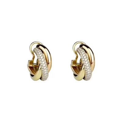 Replica Cartier Trinity Collection Women'S Three Hoop Interwoven Diamond Earrings 18k White Gold & Yellow Gold & Rose Gold B8031900